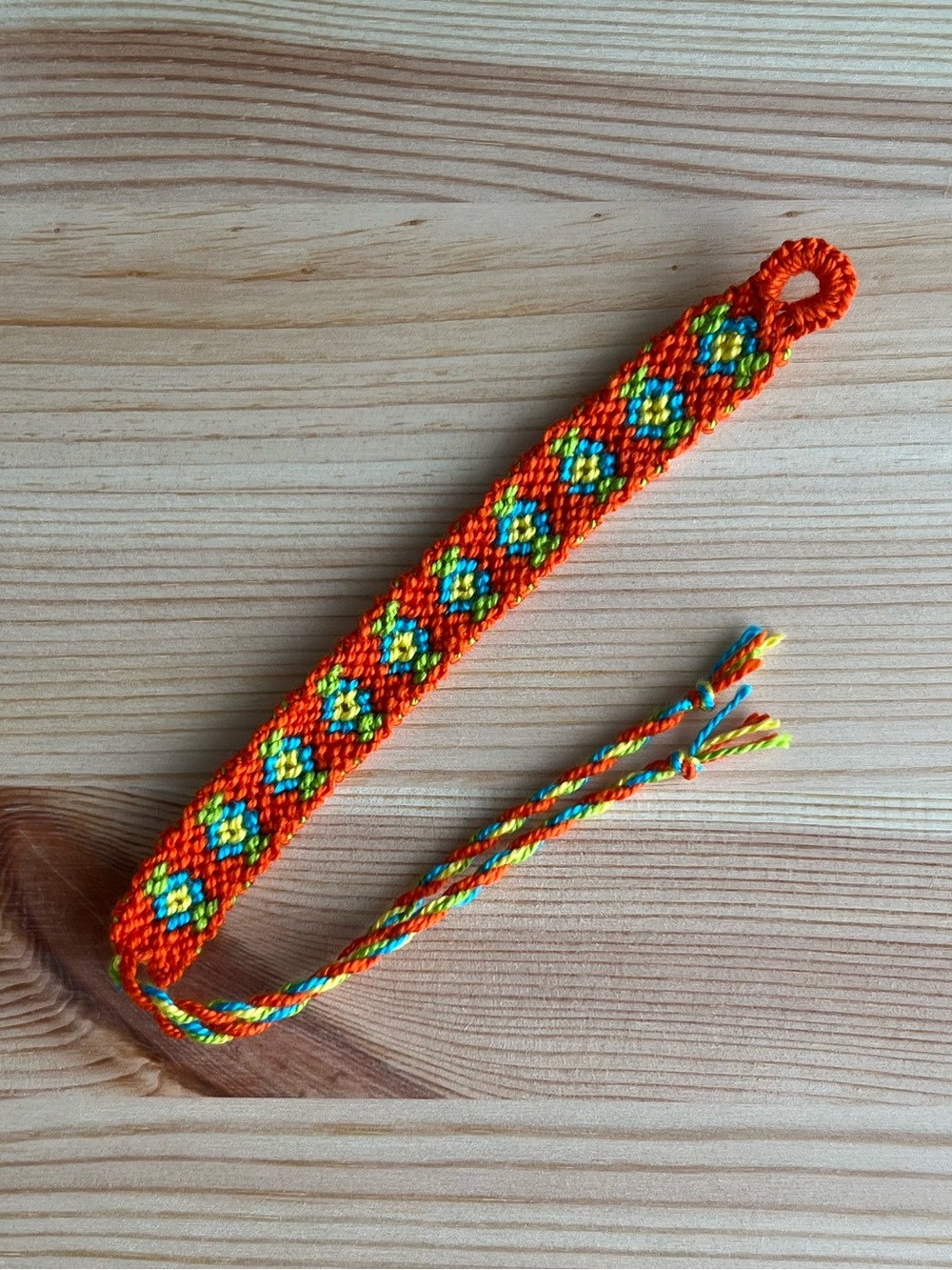 Cotton Flower Bracelet - orange with blue flower
